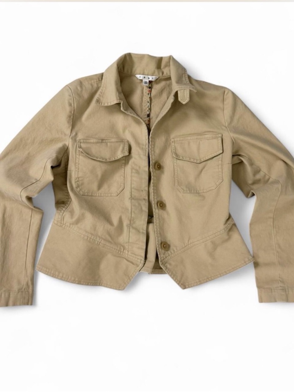 CAbi Beige Women's Y2K Button-Front Utility Jacket